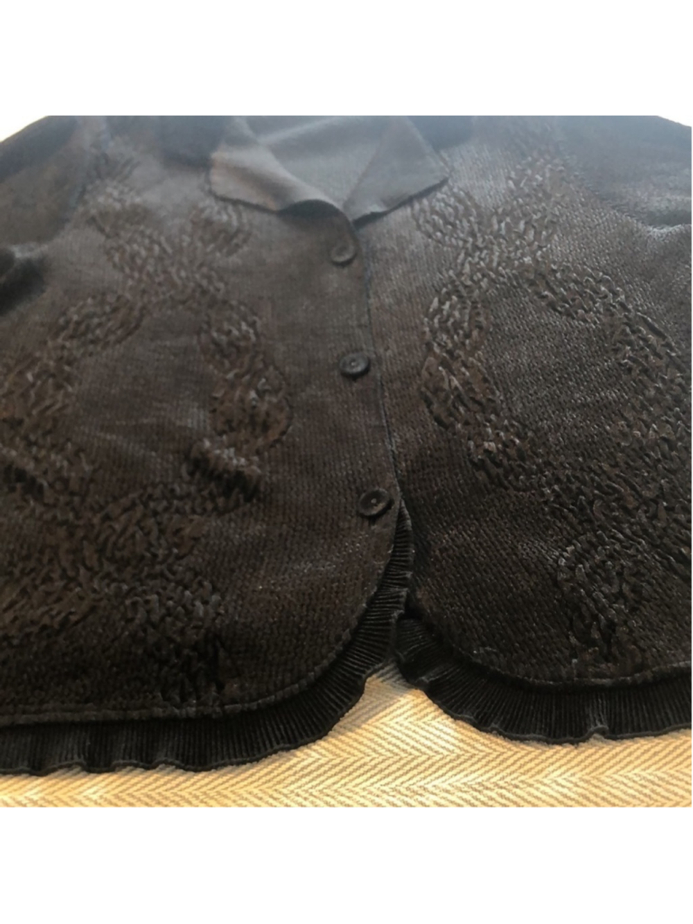 CHICOS Sz 3 Elegant Black Women's Cardigan Jacket PREWORN Pit to Pit 23 1/2" - Picture 4 of 15